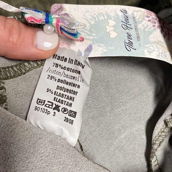 Three Hearts Army Green Leopard Ankle Pants One Size NEW - Picture 6 of 6